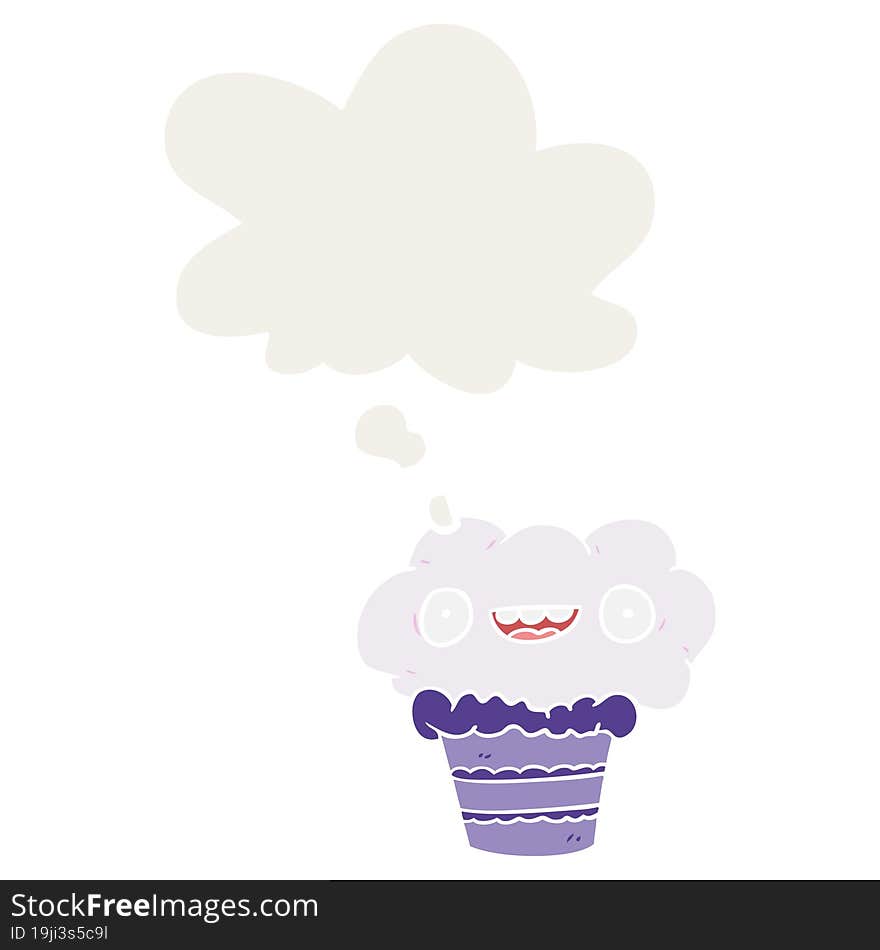 cartoon cupcake with thought bubble in retro style