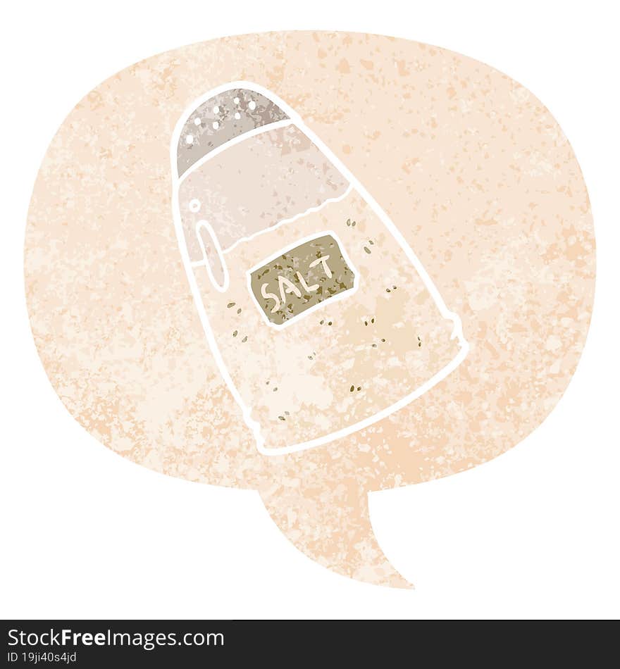 cartoon salt and speech bubble in retro textured style