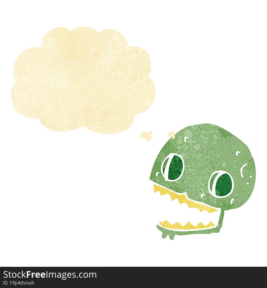 cartoon spooky skull with thought bubble