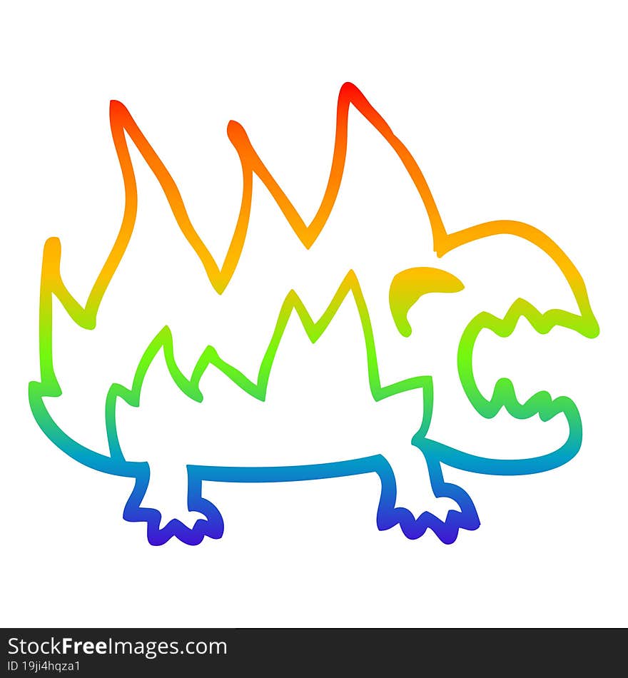 Rainbow Gradient Line Drawing Cartoon Fire Demon