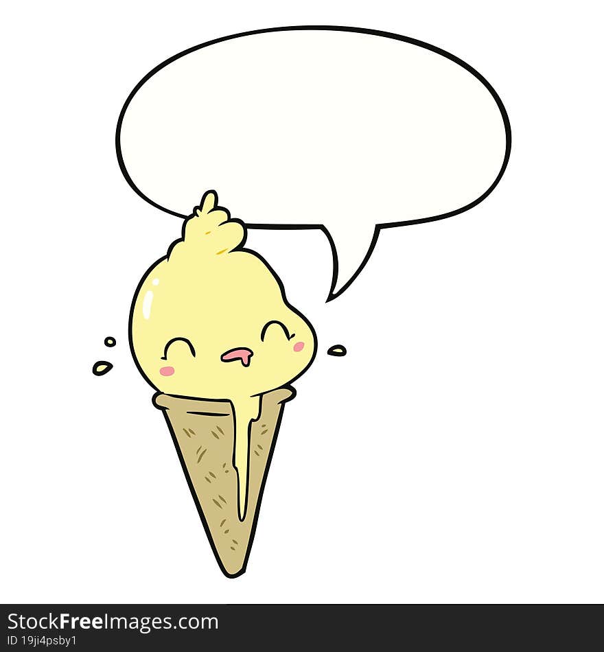 Cute Cartoon Ice Cream And Speech Bubble