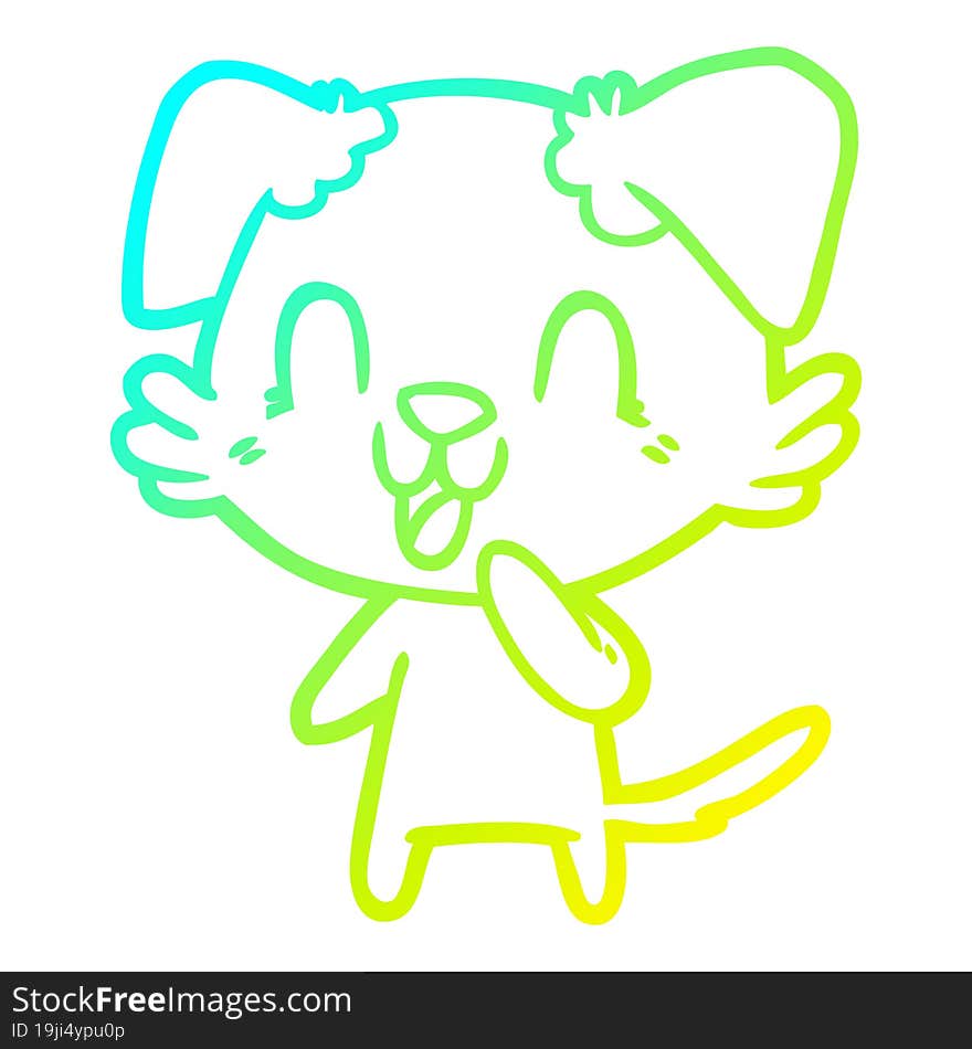 cold gradient line drawing of a laughing cartoon dog