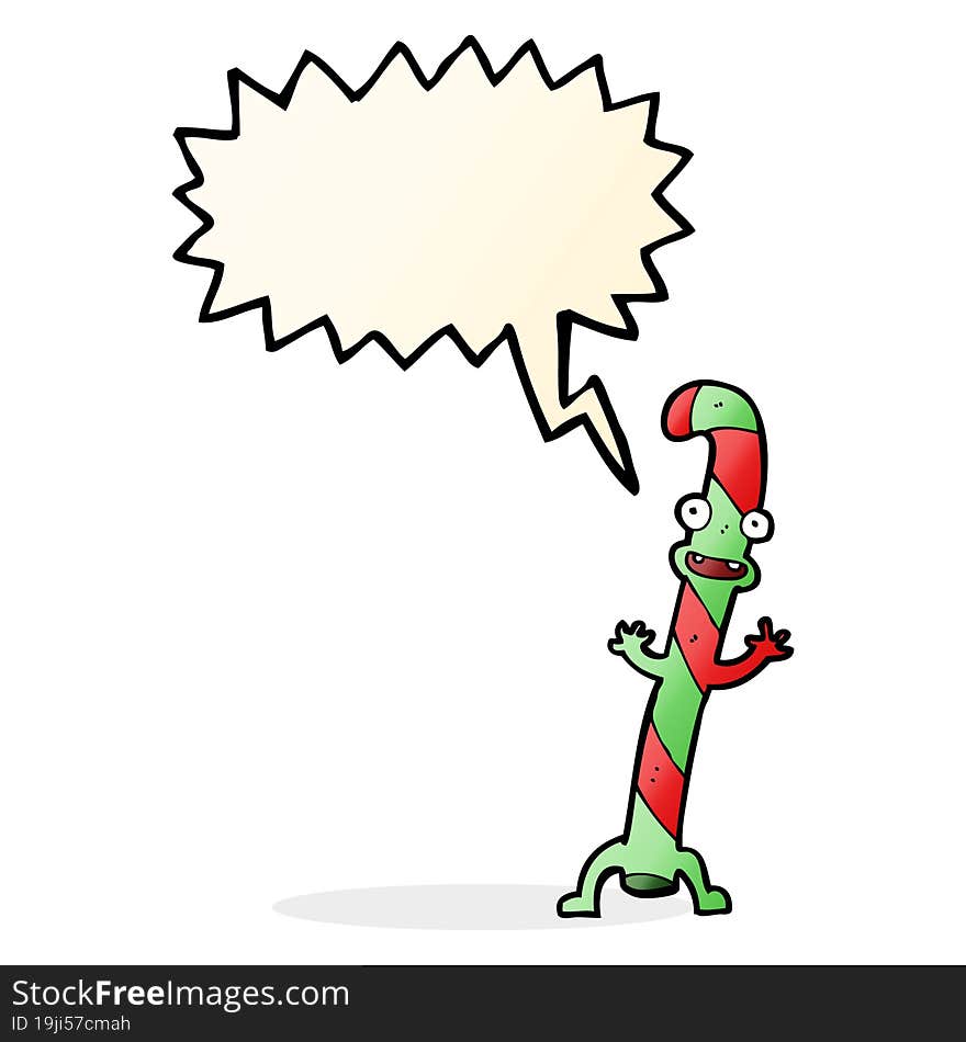 Cartoon Dancing Christmas Candy Cane With Speech Bubble