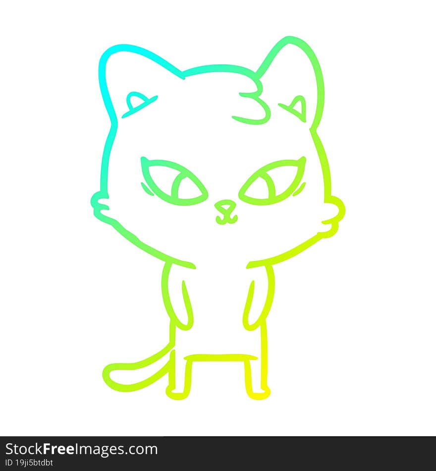 Cold Gradient Line Drawing Cute Cartoon Cat