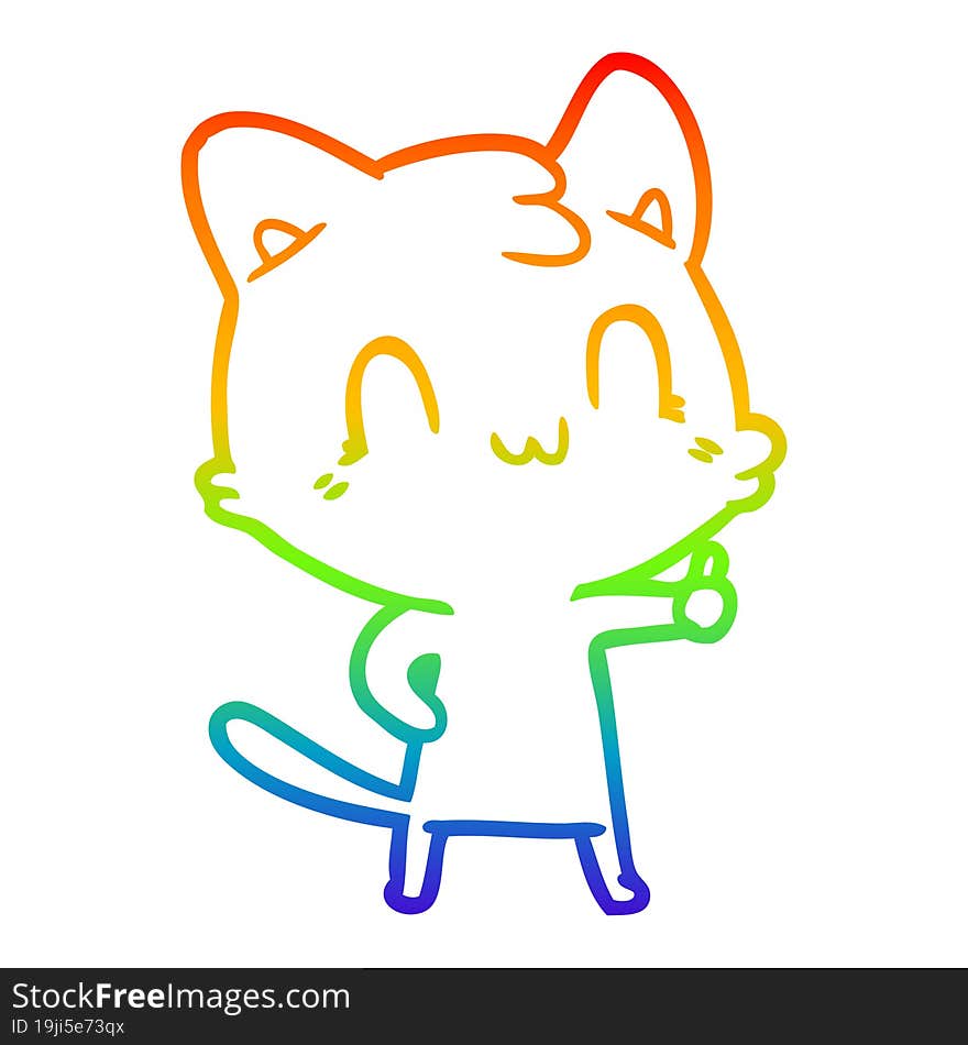 rainbow gradient line drawing of a cartoon happy cat