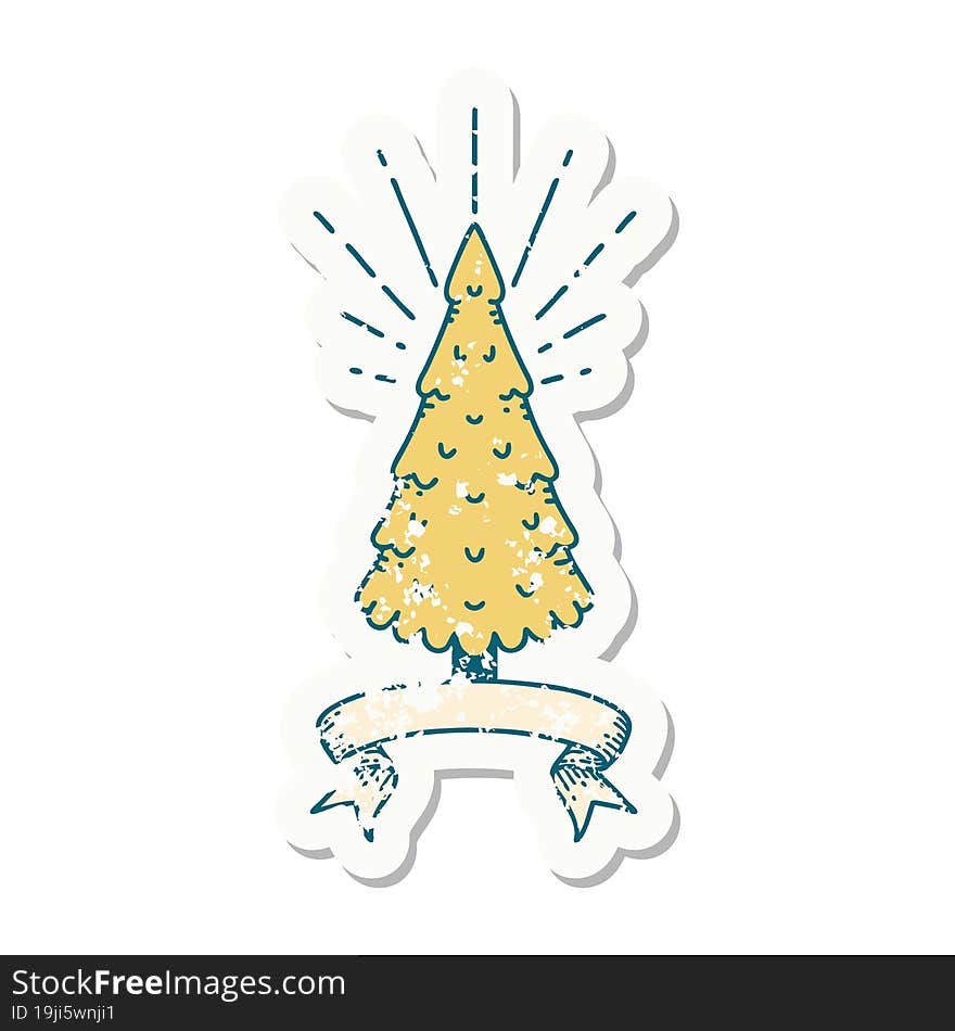 Grunge Sticker Of Tattoo Style Pine Tree