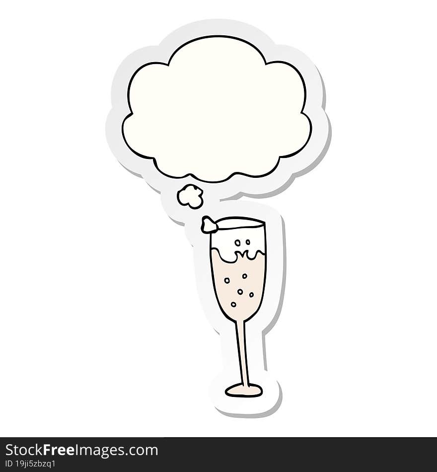 Cartoon Champagne Glass And Thought Bubble As A Printed Sticker