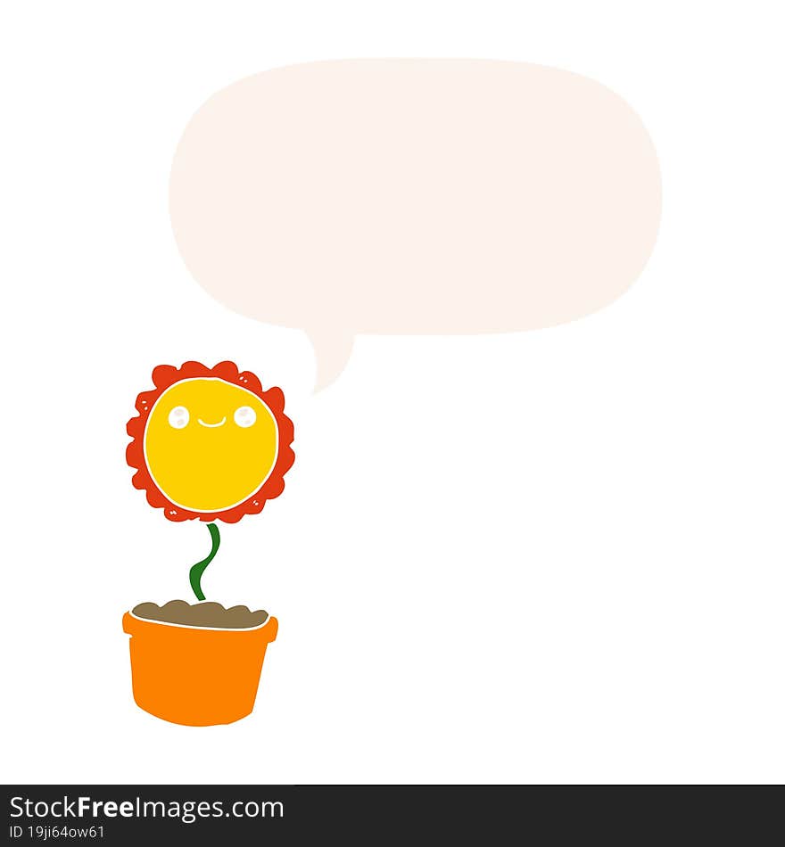 cartoon flower and speech bubble in retro style