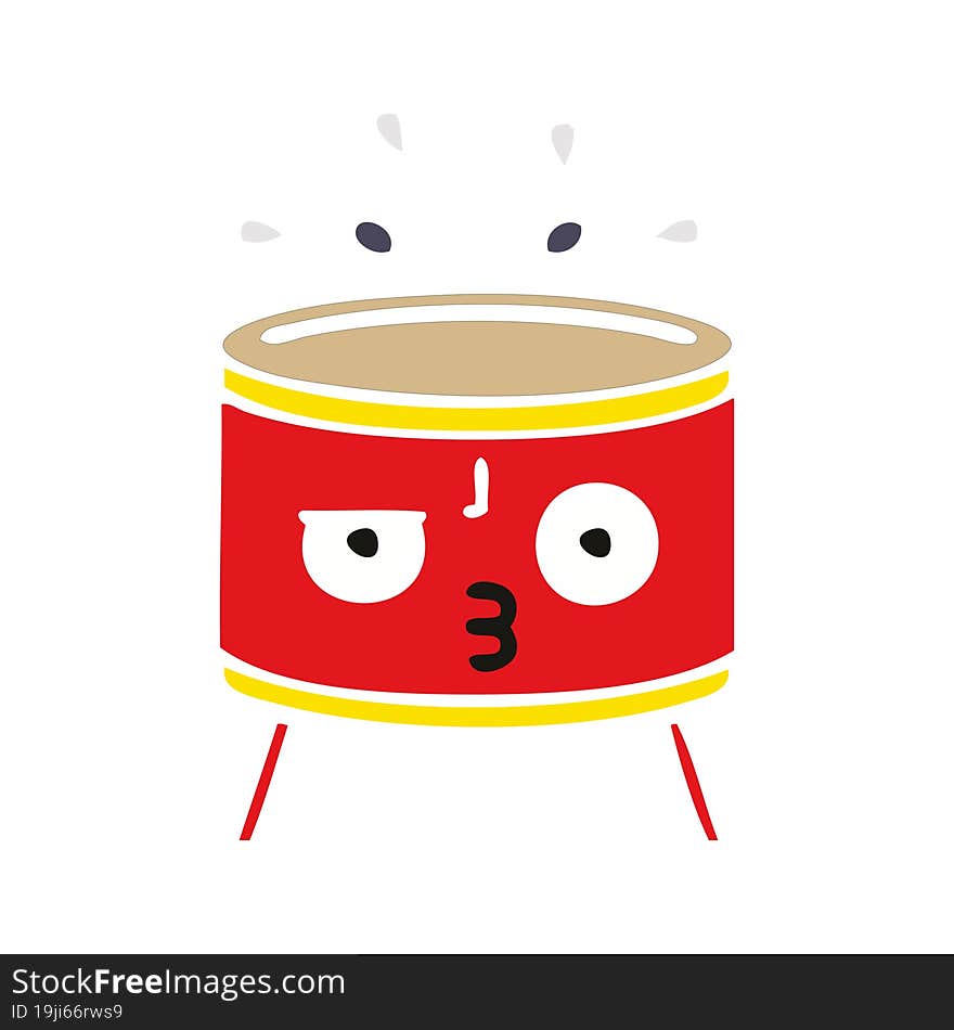 flat color retro cartoon drum