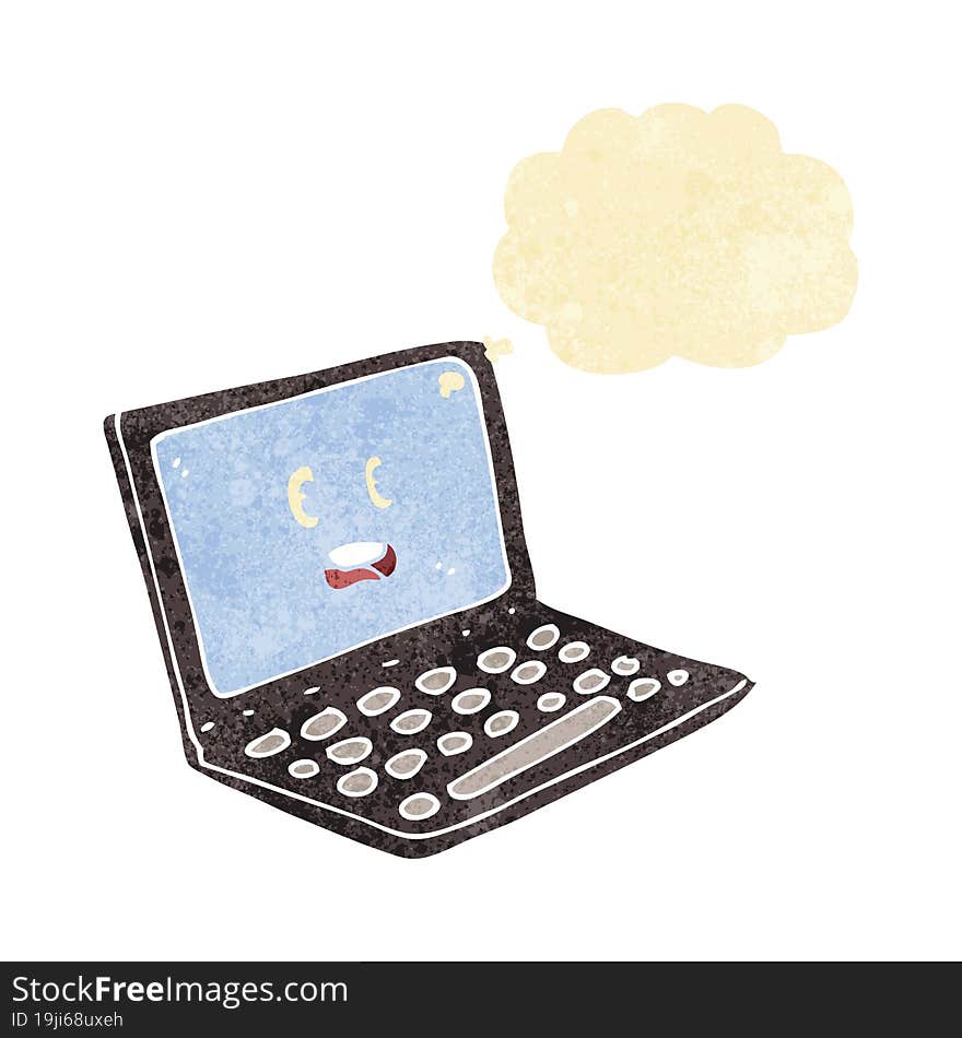 cartoon laptop computer with thought bubble