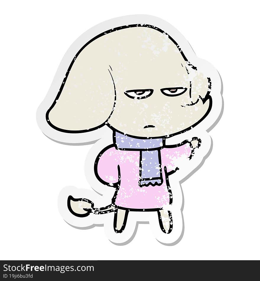 distressed sticker of a annoyed cartoon elephant