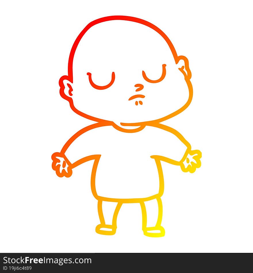 warm gradient line drawing of a cartoon bald man