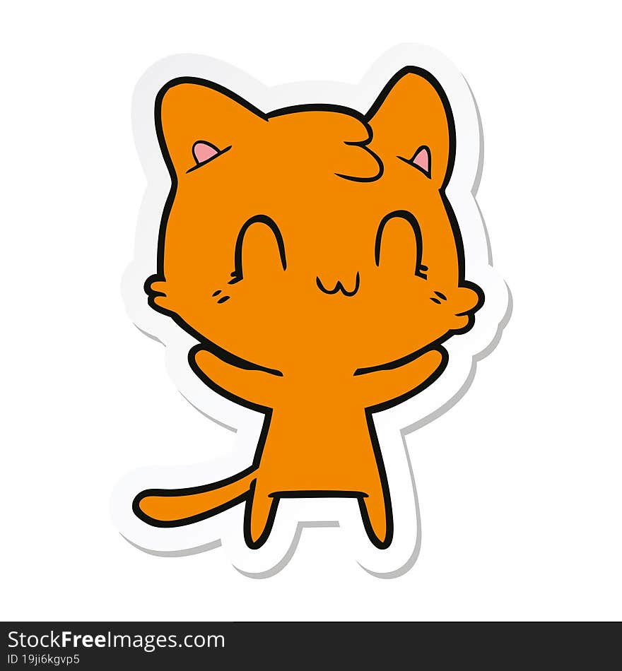 sticker of a cartoon happy cat