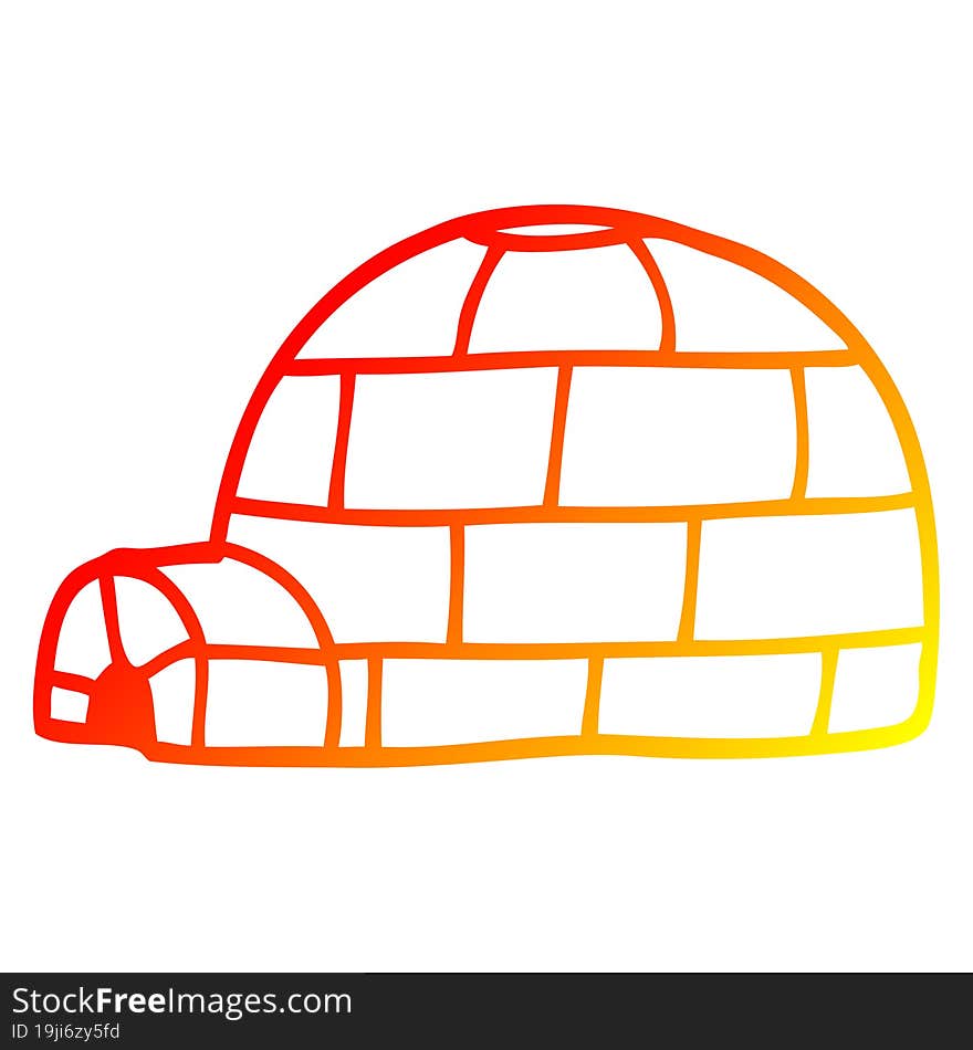 warm gradient line drawing of a cartoon igloo