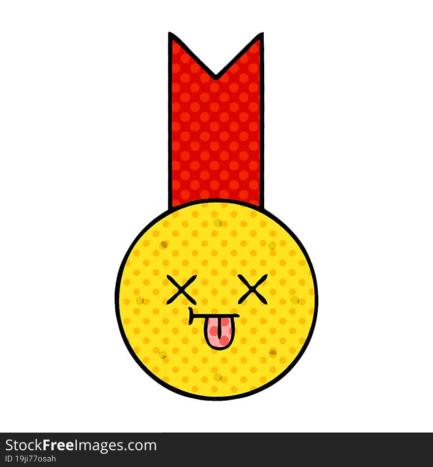 comic book style cartoon gold medal