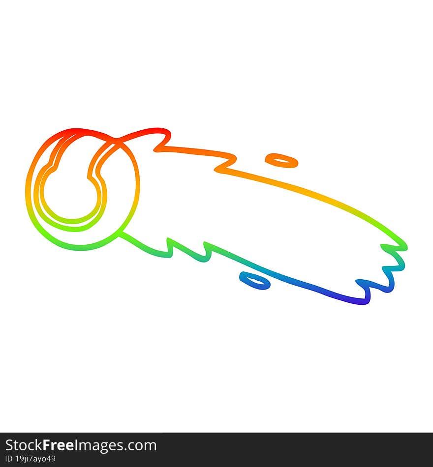 rainbow gradient line drawing of a cartoon flying tennis ball