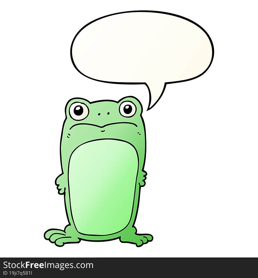 cartoon staring frog with speech bubble in smooth gradient style