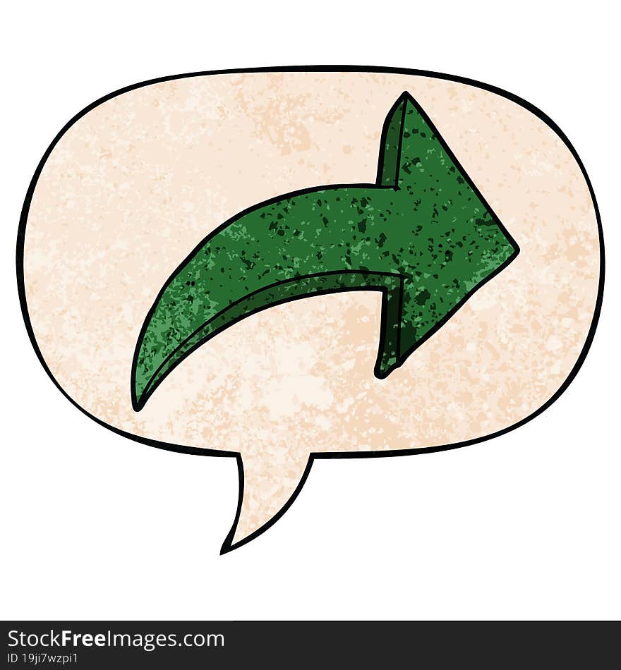 cartoon pointing arrow and speech bubble in retro texture style