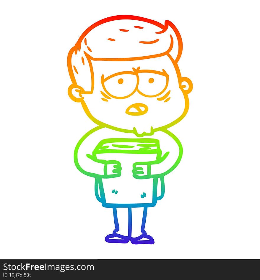 rainbow gradient line drawing of a cartoon tired man