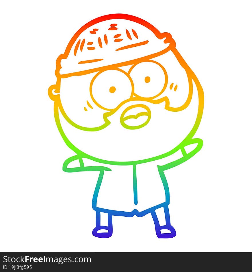 rainbow gradient line drawing cartoon surprised bearded man