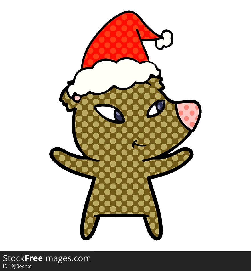 cute comic book style illustration of a bear wearing santa hat