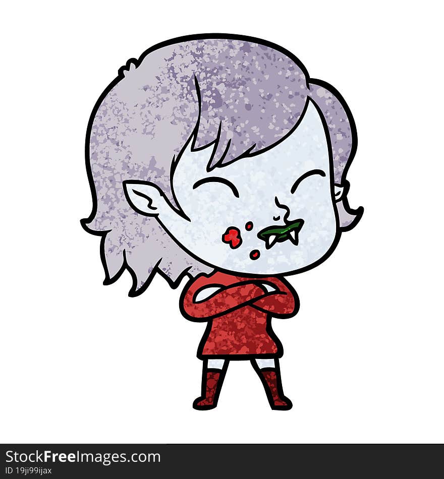 cartoon vampire girl with blood on cheek. cartoon vampire girl with blood on cheek