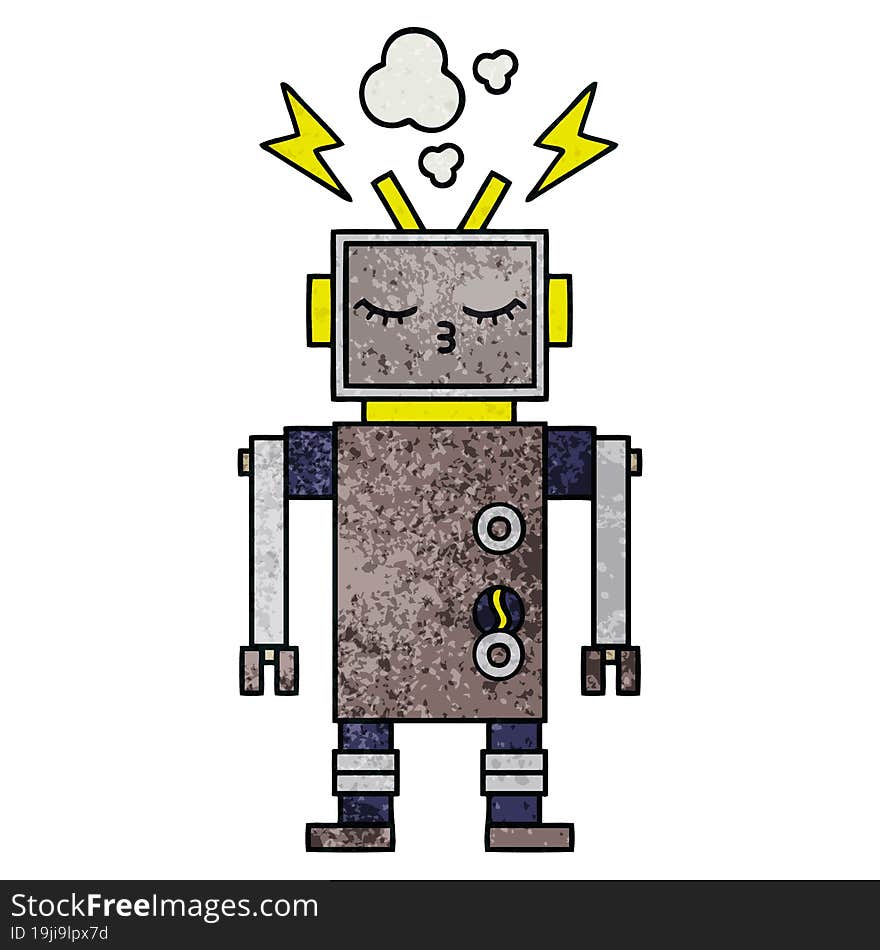 retro grunge texture cartoon malfunctioning robot