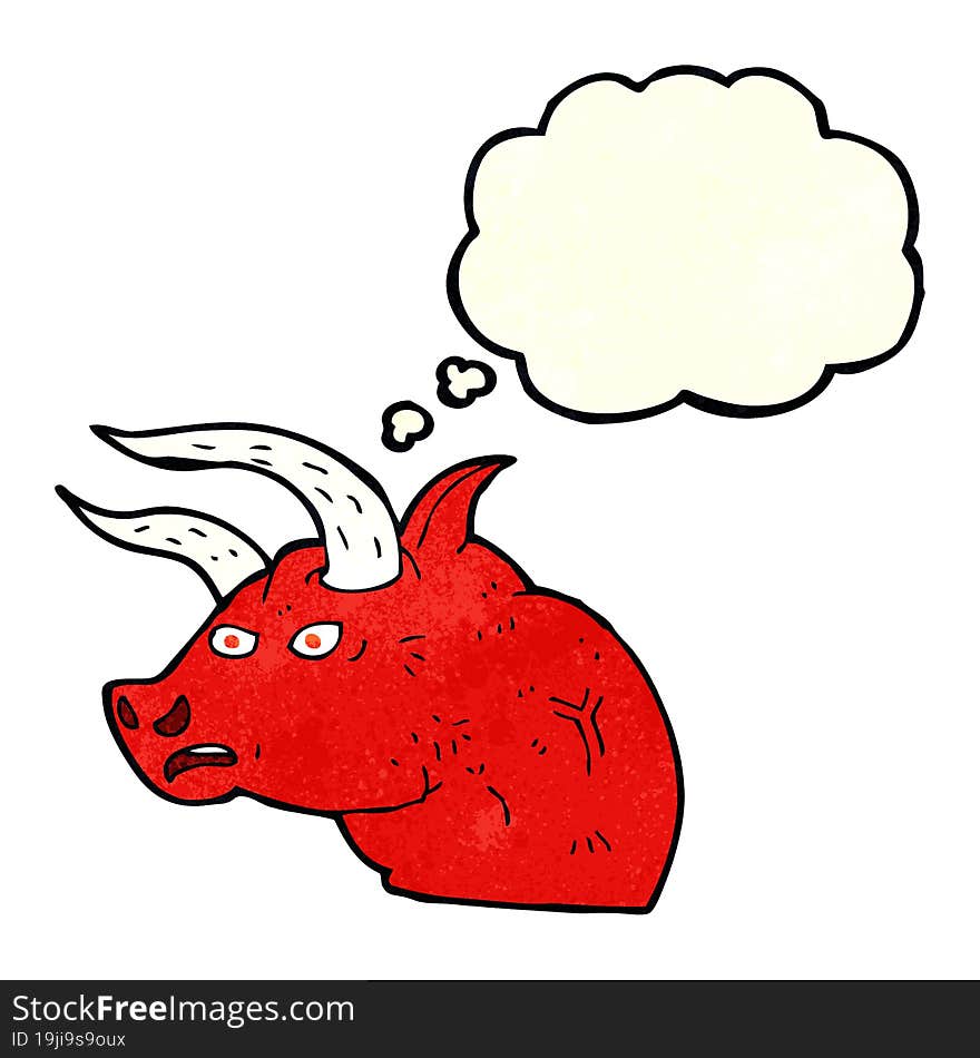 cartoon angry bull head with thought bubble