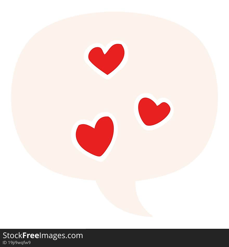 cartoon love heart and speech bubble in retro style