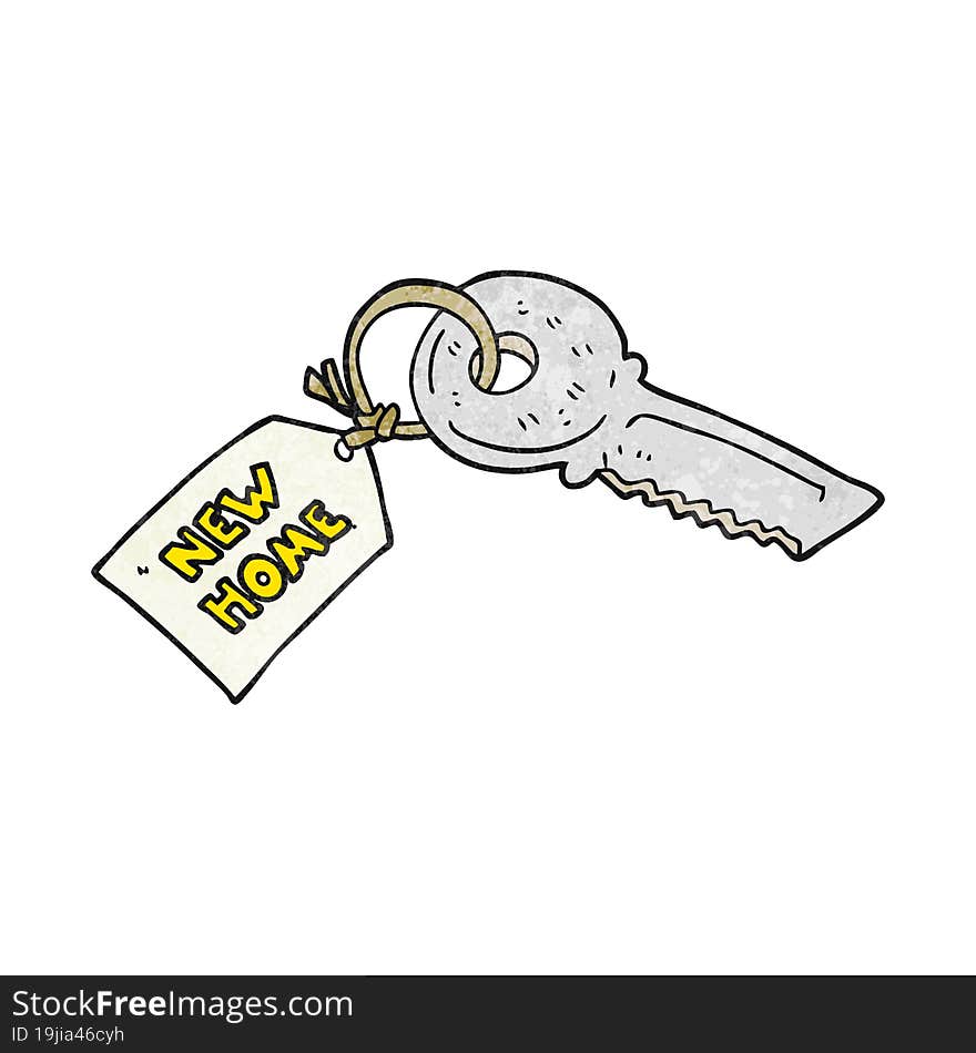 Textured Cartoon House Key With New Home Tag