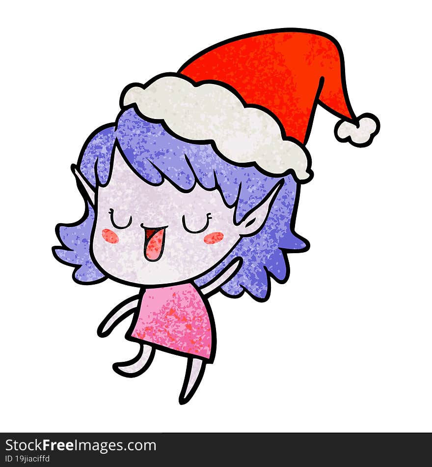 Textured Cartoon Of A Elf Girl Wearing Santa Hat