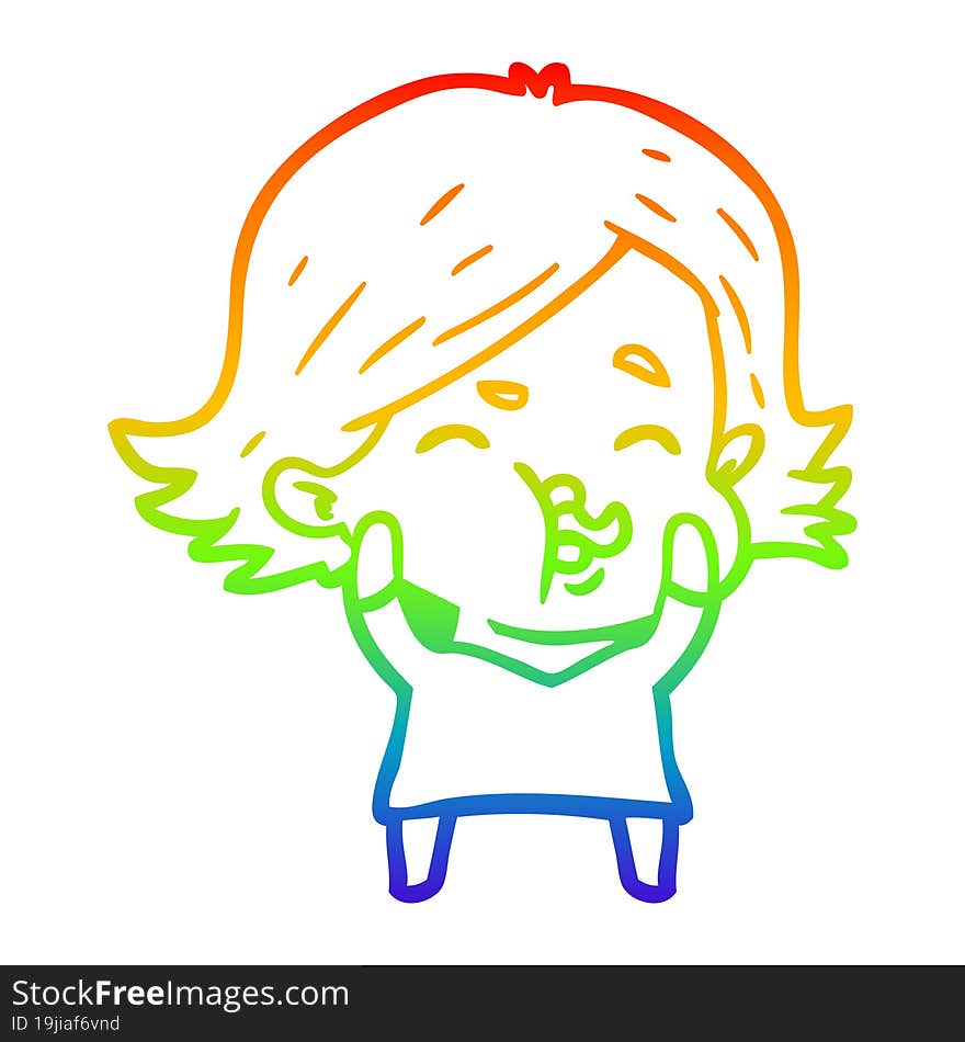 rainbow gradient line drawing cartoon girl pulling face