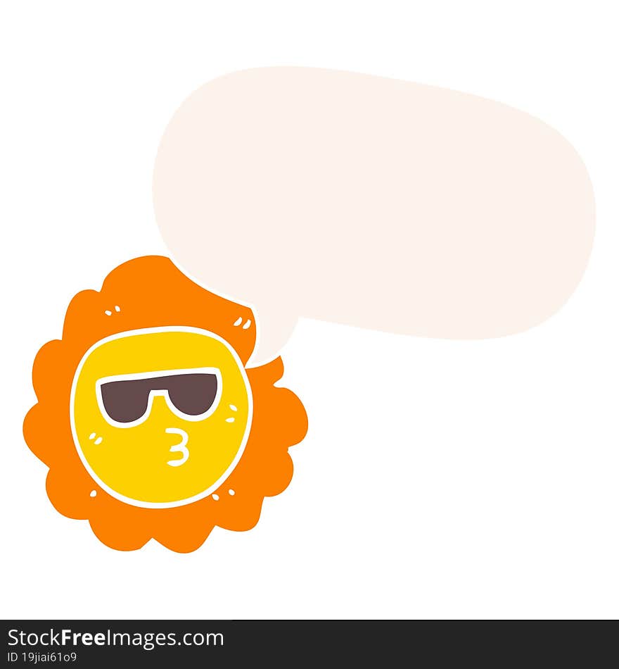 cartoon sunflower and speech bubble in retro style