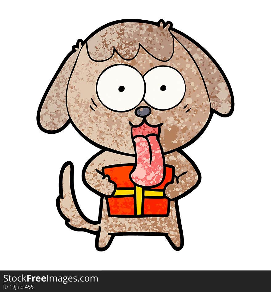 cute cartoon dog with christmas present. cute cartoon dog with christmas present