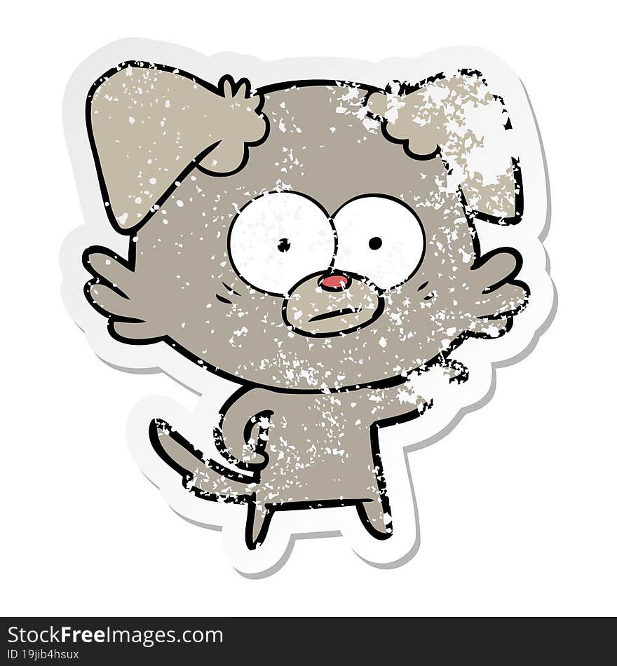 distressed sticker of a nervous dog cartoon