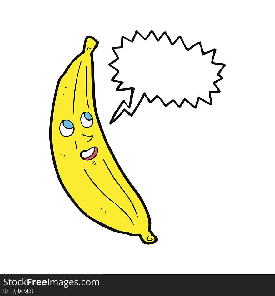 cartoon happy banana with speech bubble