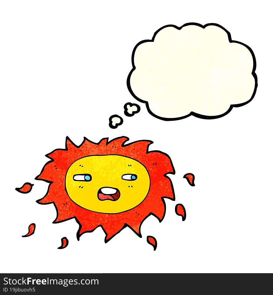 cartoon sad sun with thought bubble