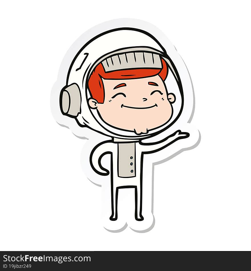 sticker of a happy cartoon astronaut