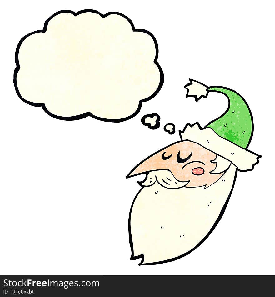 cartoon santa face with thought bubble