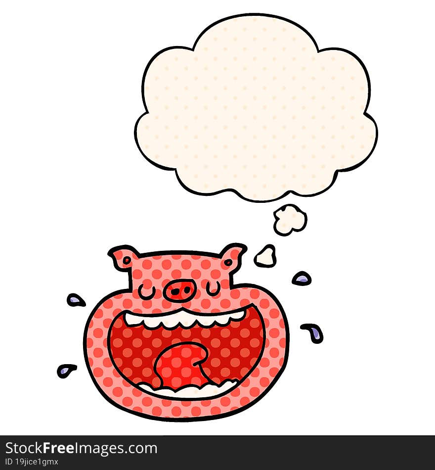 cartoon obnoxious pig and thought bubble in comic book style