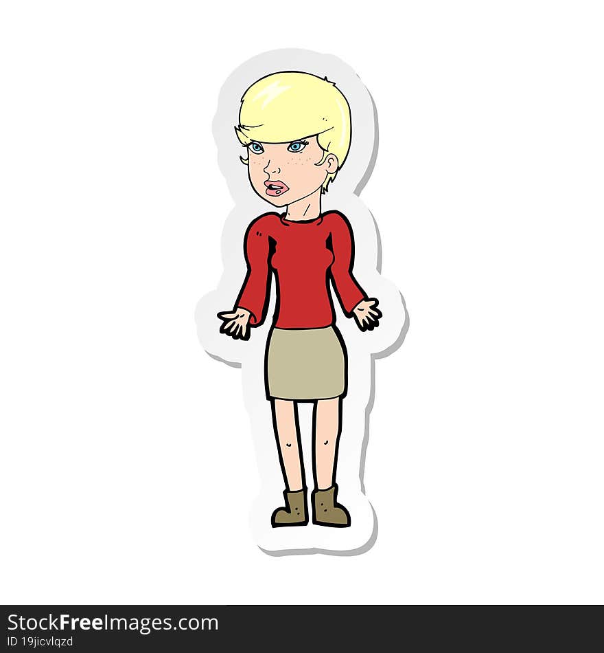 Sticker Of A Cartoon Confused Woman