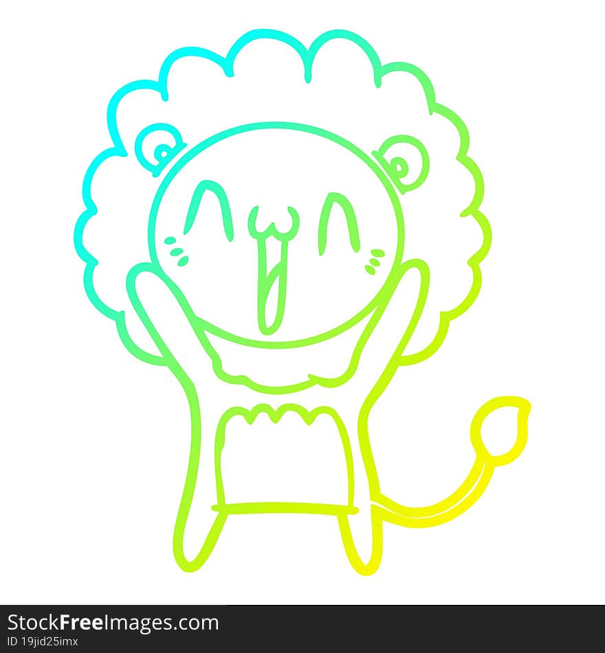 cold gradient line drawing happy cartoon lion