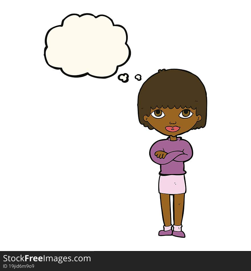 Cartoon Woman With Folded Arms With Thought Bubble