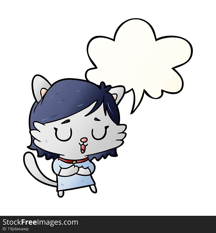 cartoon cat girl and speech bubble in smooth gradient style