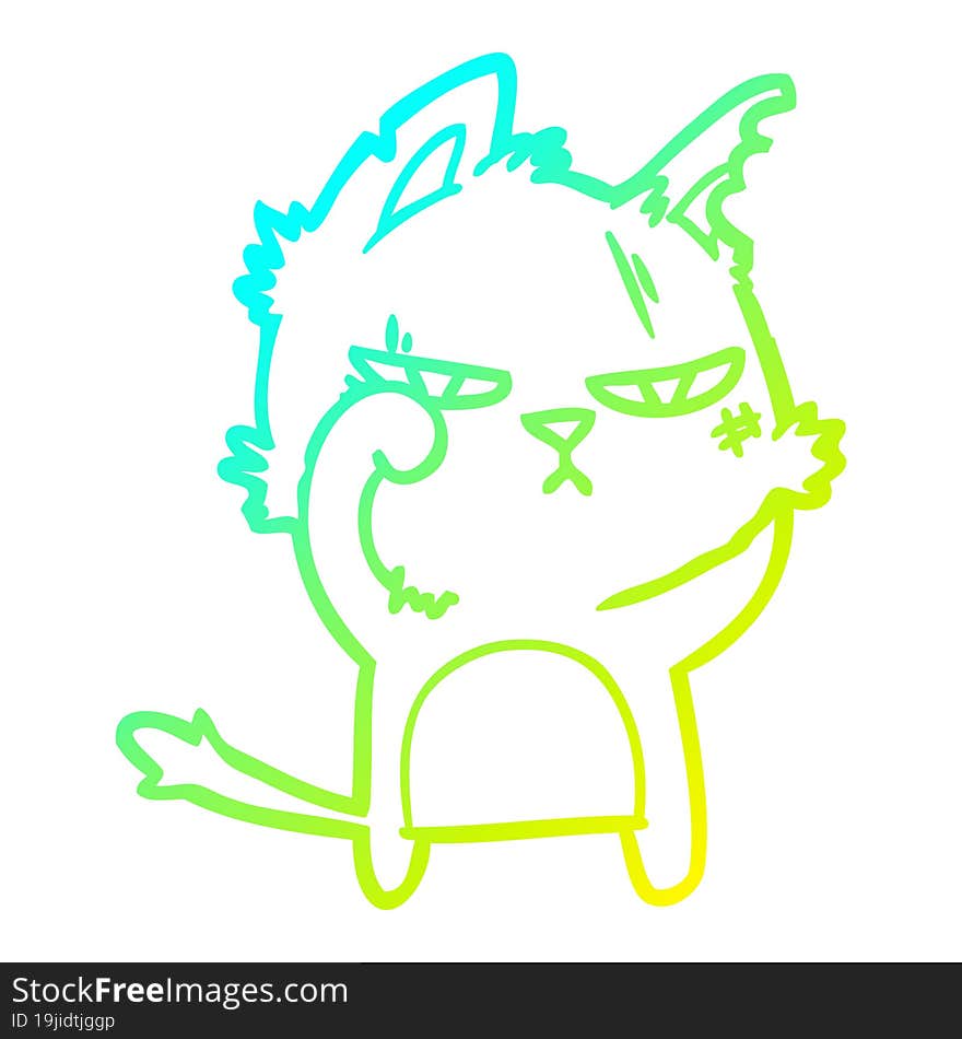 Cold Gradient Line Drawing Tough Cartoon Cat