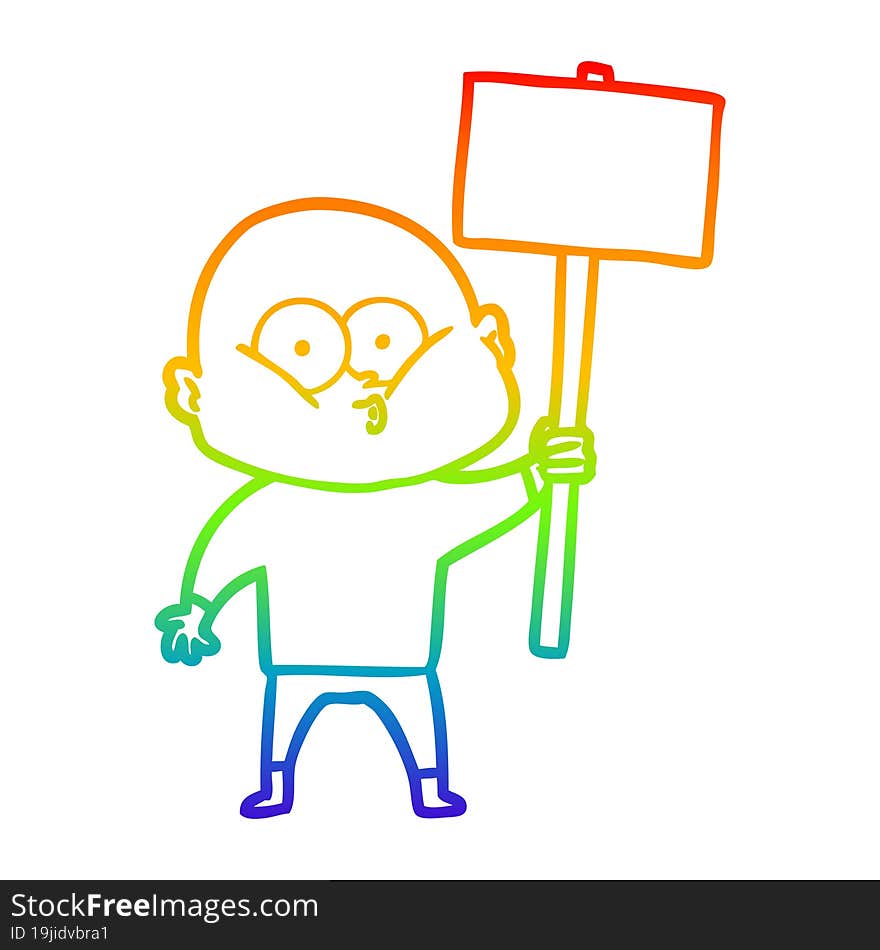 Rainbow Gradient Line Drawing Cartoon Bald Man Staring