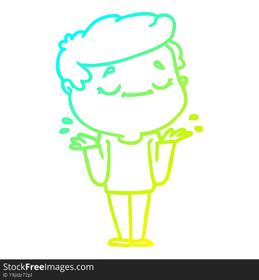 Cold Gradient Line Drawing Cartoon Peaceful Man Shrugging