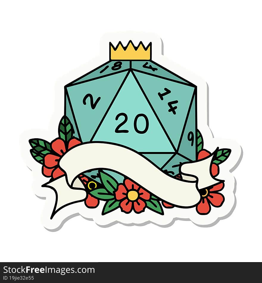 natural twenty D20 dice roll sticker