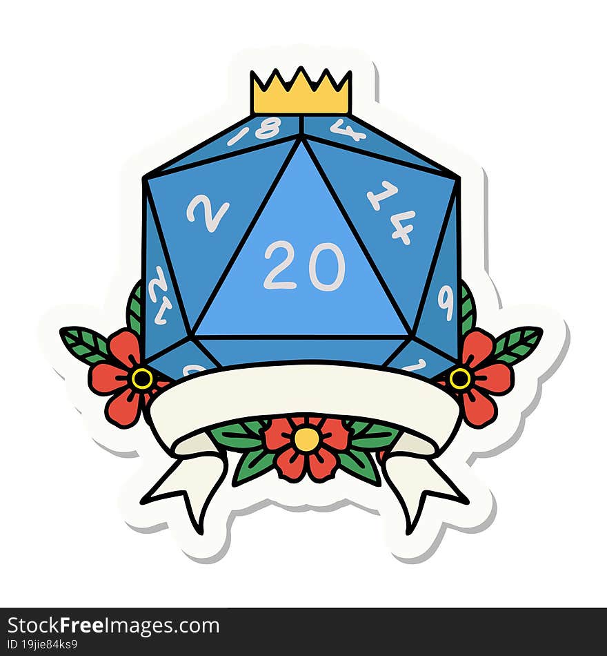 Natural 20 Critical Hit D20 Dice Roll Sticker