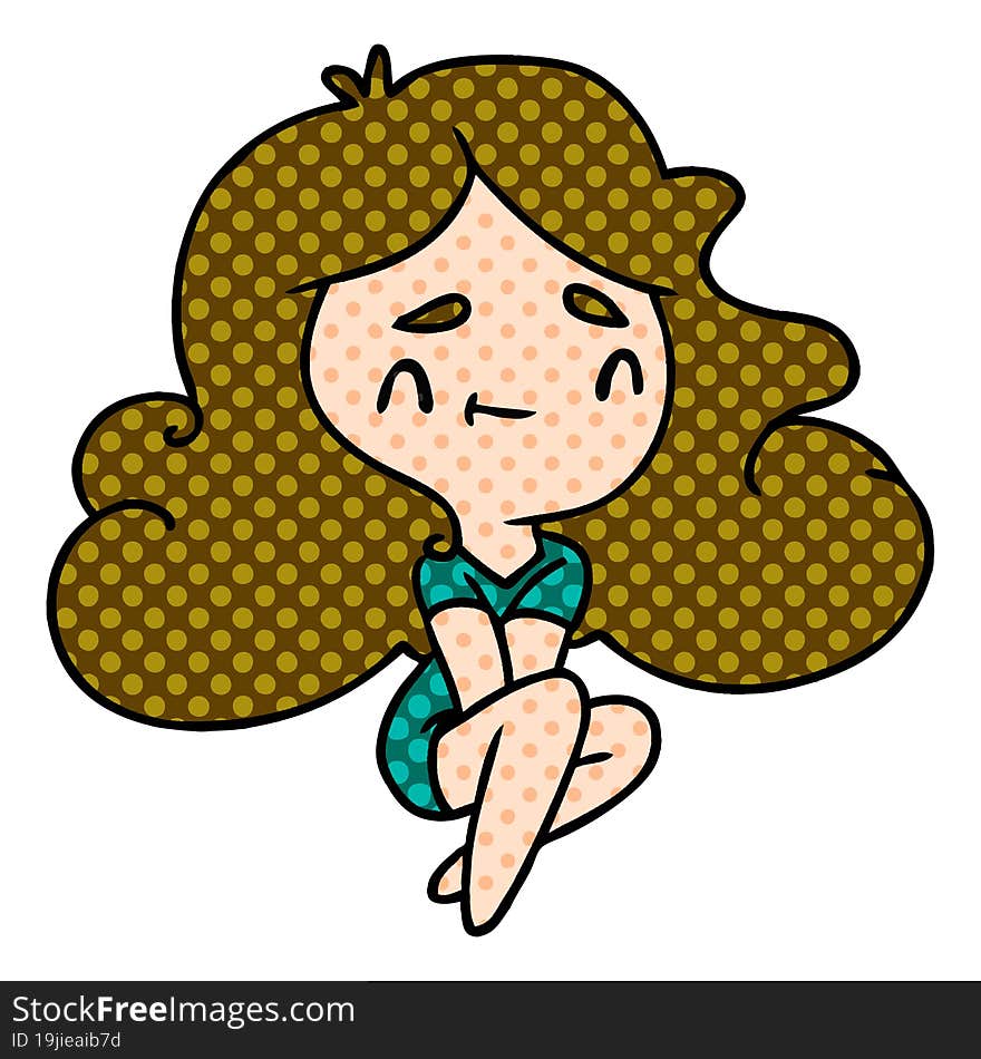 cartoon illustration of a cute kawaii girl. cartoon illustration of a cute kawaii girl